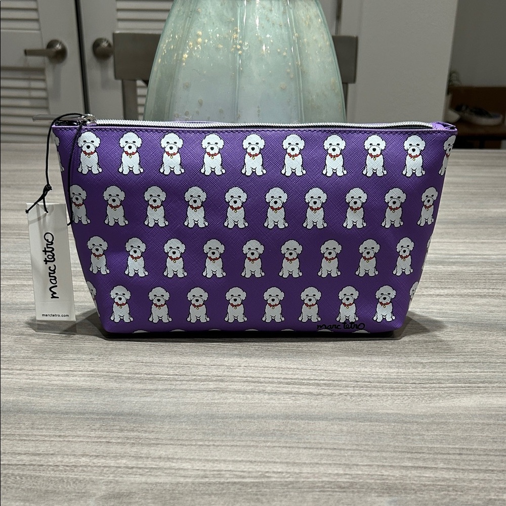 Marc Tetro Purple Bichon Print Cosmetic Bag